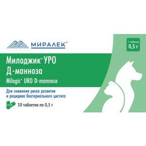 Милоджик Уро с Д-манноза для снижения риска и рецидива бактериального цистита кошек и собак 30таб