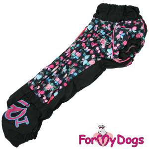 Комбинезон утепленный для собак рТС1 спинка 44см Бабочки чёрно/розовый  для девочек Formydogs