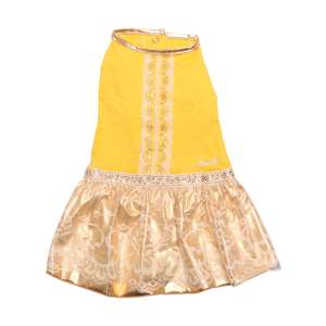 Платье для собак х/б фэшн рМ желтое с розовым LION