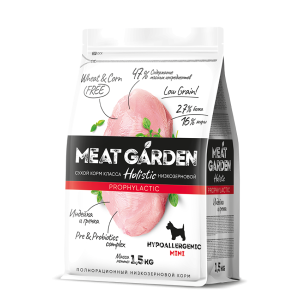 Мит Гарден/Meat Garden Prophylactic Низкзерновой корм для собак мелк пор гипоал Индейка/Гречка 1,5кг для собак