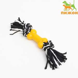 Игрушка для собак Канат с косточкой 25см черно-желтая Пижон
