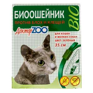 Доктор Зоо ошейник БИО для кошек и мелких собак от блох, клещей, вшей, власоедов (зеленый) 35см