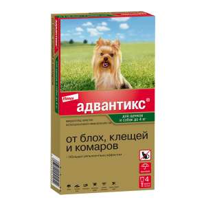 Адвантикс 40 для собак до 4кг, 1 пипетка*4 (от блох, клещей и комаров)