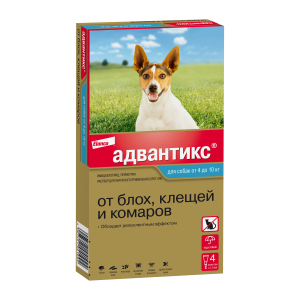 Адвантикс 100 для собак 1 мл 4-10кг, 1 пипетка*4 с 7 недель (от блох, клещей и комаров)