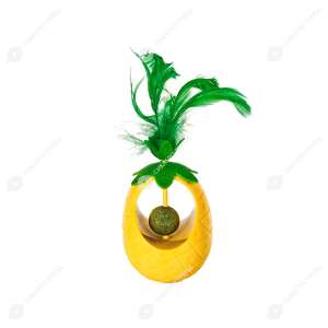 Игрушка для кошек Ананас 19х7см с шариком кошачьей мяты d=2.5см и перьями, микс