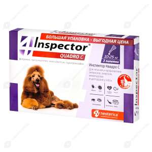 Инспектор Quadro на холку для собак 10-25кг (в уп. 3пип.) от блох, клещей, нематод, дироф. для собак