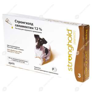Стронгхолд для собак 5,1-10кг, 60 мг,1 пипетка (уп.3 шт)*пву от блох, сарк., демод., дироф., немат. для собак