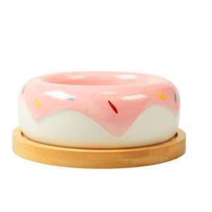 Миска Пончик керамическая розовая на бамбуковой подставке 250 мл