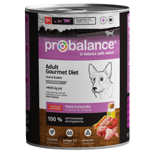 Пробаланс/Probalance Gourmet Diet конс корм для собак Телятина/Кролик 850гр*12 для собак