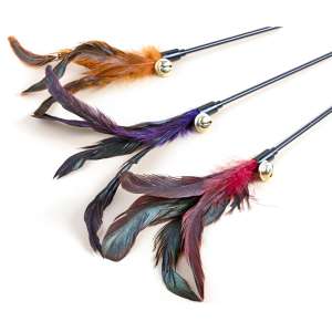 Игрушка для кошек Перья 15см с колокольчиком на палочке l=50см, микс