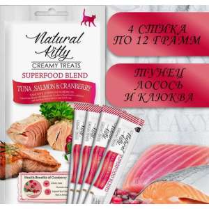 Петтрик/Pettric Natural Kitty крем-суп для кошек Тунец/Лосось/Клюква 12гр*4