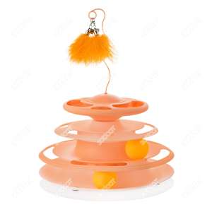 Игрушка для кошек Пирамида 30х24х24см подвижная с дразнилкой Перо, колокольчиком, шариками, микс