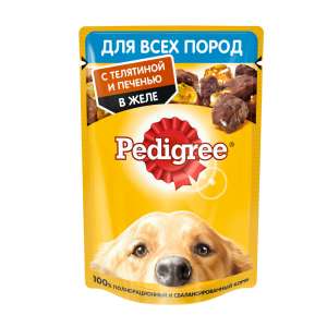 Педигри/Pedigree 85гр пауч корм для собак телятина/печень желе для собак
