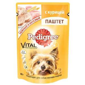 Педигри/Pedigree 80гр пауч корм  для собак мелких пород паштет курица*24  для собак