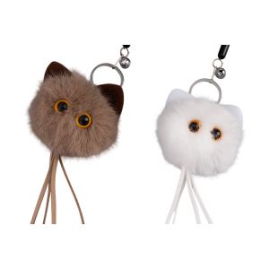 Игрушка для кошек Мао меховой d=7см с ленточками l=20см и колокольчиком съемный на палочке l=45см