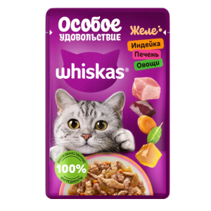 Вискас/Whiskas 75гр пауч корм для кошек Особ.удов.желе инд,печень,овощи *28 для кошек