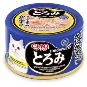 Инаба/INABA ТОРОМИ MILKY конс для кошек Тунец/Кур.филе/Сурими в овсяном молоке 80гр*24 