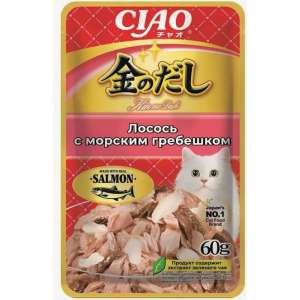 Инаба/INABA КИННОДАСИ пауч для кошек Лосось/Гребешок в желе 60гр*48 
