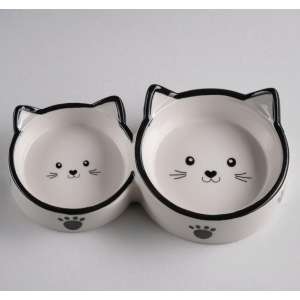Миска керамическая «Кошачье семейство» двойная 40 и 60 мл.белая/чёрная для котят и щенят