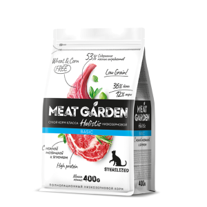 Мит Гарден/Meat Garden Basic Низкозерновой корм для кошек стерилл/кастр Телятина/Ягненок 400гр