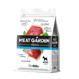 Мит Гарден/Meat Garden Basic Низкозерновой корм для собак мелких пород Утка/Яблоко 400гр*20