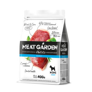 Мит Гарден/Meat Garden Basic Низкозерновой корм для собак мелких пород Утка/Яблоко 400гр для собак