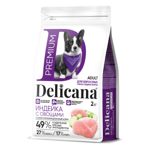 Деликана/Delicana корм для собак средних пород Индейка с овощами 2кг*6