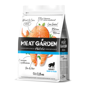 Мит Гарден/Meat Garden Basic Низкозерновой корм для кошек Лосось/Креветки 1,5кг