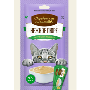 Деревенские Лакомства для кошек Нежное пюре из курицы 10гр*4