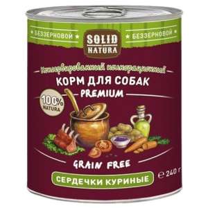 Солид/Solid конс. Natura Premium корм для собак Сердечки куриные 240гр*12