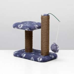 Когтеточка для котят двойная, 30х20х34 см, джут, серая с лапками Пижон