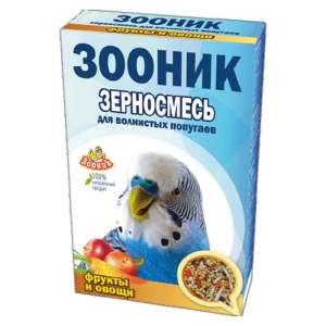 Зооник зерносмесь Стандарт для волнистых попугаев фрукты/овощи 500гр*14 для птиц