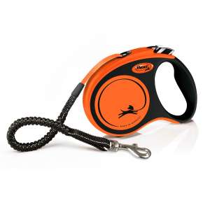 Рулетка Flexi/Флекси Экстрим ремень S 5м 20кг черная/оранжевая  для собак