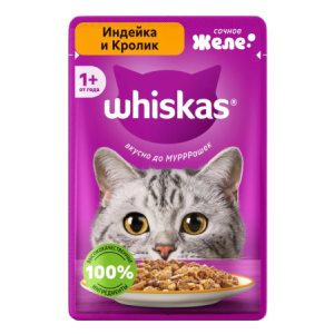 Вискас/Whiskas 75гр пауч корм для кошек желе индейка/кролик для кошек