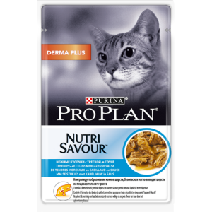 Про План/Pro Plan пауч 85гр корм для кошек Derma plus выведение щерсти Треска соус