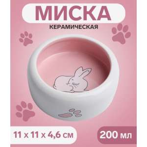 Миска керамическая «Заяц» 200 мл, белая-розовая Пижон