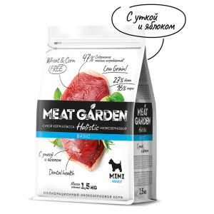 Мит Гарден/Meat Garden Basic Низкозерновой корм для собак мелких пород Утка/Яблоко 1,5кг*6
