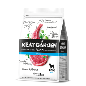 Мит Гарден/Meat Garden Basic Низкозерновой корм для собак мелких пород Ягненок с травами 1,5кг*6