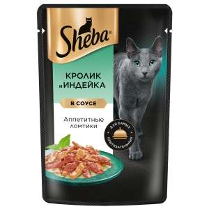 Шеба/Sheba пауч 75гр корм для кошек ломтики в соусе Кролик и Индейка*28 для кошек