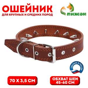 Ошейник «Строгий шип», 70×3.5 см, ОШ 45-60 см, кожа, коричневый