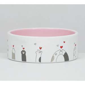 Миска керамическая «Любовь и коты» 300 мл , розовая/белая для кошек и собак